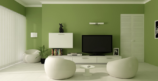 Sơn màu xanh lá cây cho phòng khách hiện đại